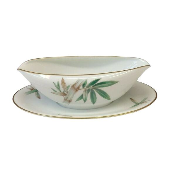 Noritake Canton 9" Gravy Boat with Attached Underplate Bamboo Asian China Japan - Picture 1 of 6